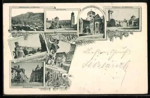 AK Trento, Panorama, Il Duomo, Il Castello del Buon Consiglio, Via Larga, Il Cantone