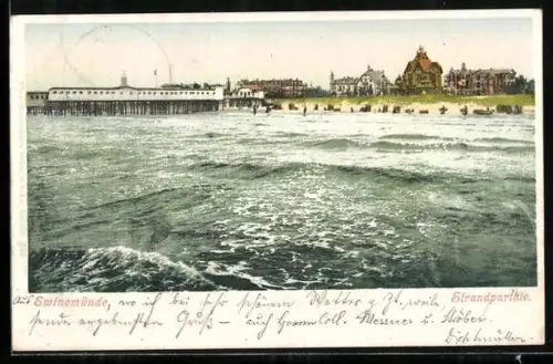 AK Swinemünde, Strandpartie mit Blick auf den Ort