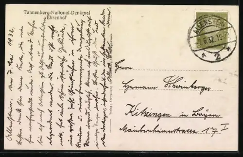 AK Hohenstein, Ehrenhof vom Tannenberg-National-Denkmal