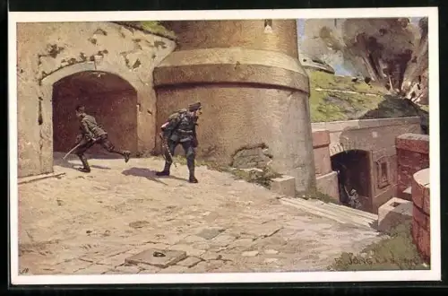 Künstler-AK Franz Jung-Ilsenheim, Rotes Kreuz Nr. 552: Sappeureutnant Mlaker bemächtigt sich eines ital. Panzerwerkes