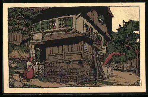 Steindruck-AK Kirnbachtal, Schwarzwaldhaus