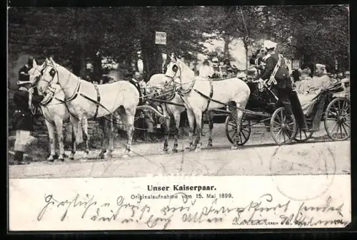 AK Kaiser Wilhelm II. bei Ausfahrt mit Gattin 1899