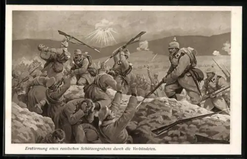 Künstler-AK C. Benesch: Erstürmung eines russischen Schützengrabens