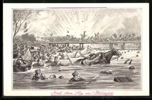 AK Serbien, Soldaten durchqueren einen Fluss und werden beschossen