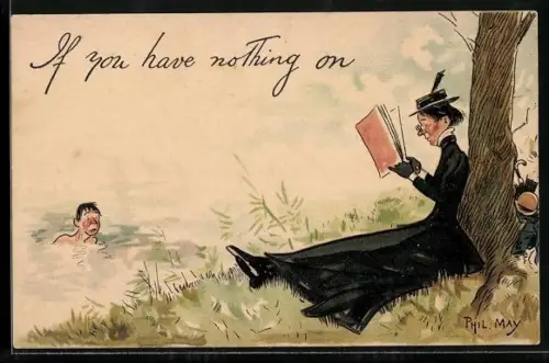 Künstler-AK sign. Phil May: If you have nothing on, Mann im Wasser