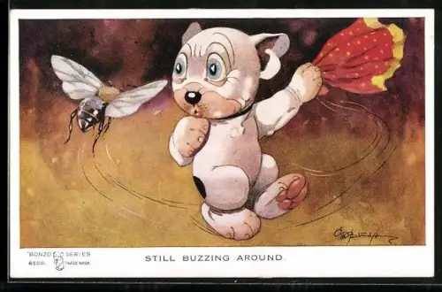 Künstler-AK George Ernest Studdy: Bonzo verucht eine Biene zu verjagen