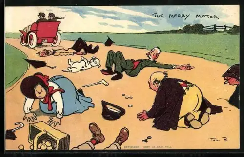 Künstler-AK Tom Browne: Motoring, The Merry Motor, Scherz