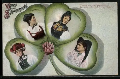 Lithographie Frauen in Schwarzwälder Trachten