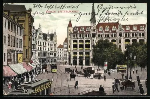 AK Berlin, Partie am Spittelmarkt mit Strassenbahnen