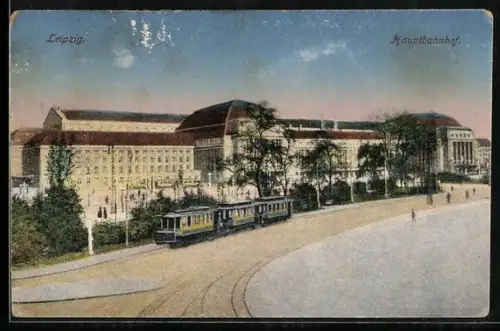 AK Leipzig, Strassenbahn am Hauptbahnhof