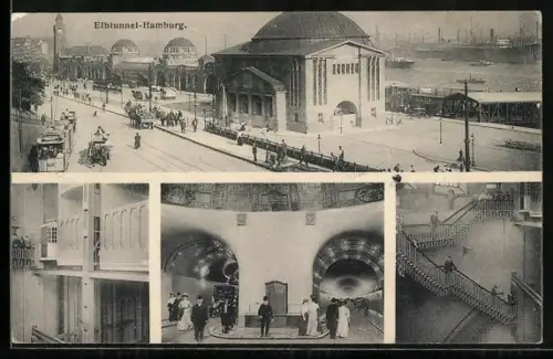 AK Hamburg-St. Pauli, Elbtunnel, Aussen- und Innenansichten