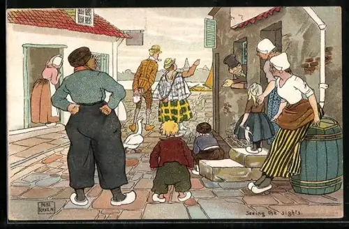 Künstler-AK sign. Phil Raven: Strassenszene in einem Dorf