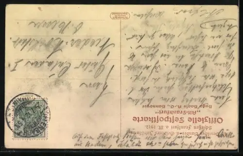 AK Frankfurt, 17. Bundes- & Jubileumsschiessen 1912, Alt-Frankfurt, Soldat mit Leuten