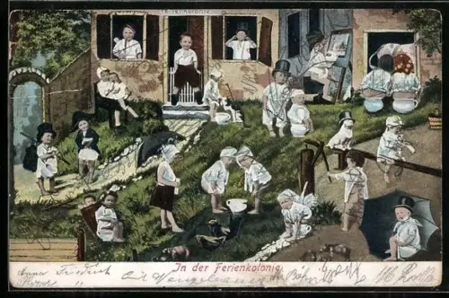 AK Fotomontage, Kleinkinder in der Ferienkolonie