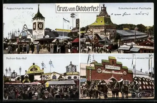 AK Oktoberfest, Festbierwagen vom Winzerer Fähndl, Schottenhamel-Festhalle