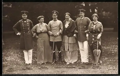 AK Prinz August Wilhelm, Kronprinz und Prinz Eitel Friedrich mit Bräuten