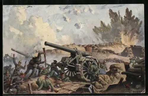 Künstler-AK W. Bürger: Verdun, Eroberung franz. Geschütze bei Béthincourt