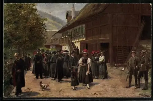 Künstler-AK Heinrich Hoffmann: Nach der Kirche, Trachten