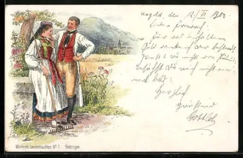Lithographie Betzingen, Bürger in Tracht