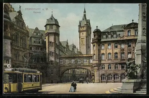 AK Frankfurt a.M., Strassenbahn am Rathaus