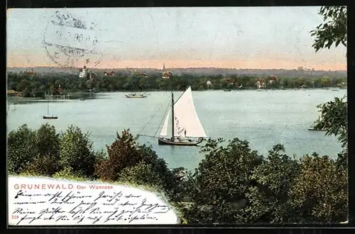 AK Berlin-Grunewald, Am Wannsee, Segelboote, Uferansicht