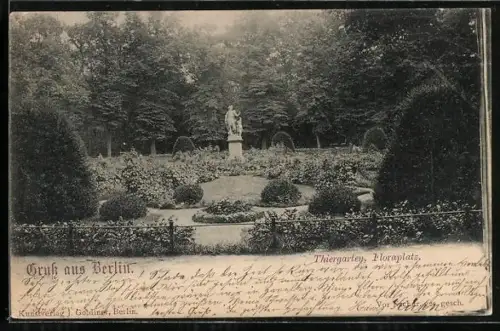 AK Berlin-Tiergarten, Grosser Tiergarten, Floraplatz, Statue, Gartenanlage