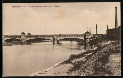 AK Minden i. W., Kanalbrücke über die Weser