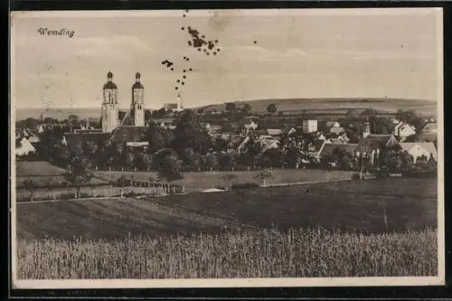 AK Wemding, Stadtansicht mit Kirche und Doppelturm