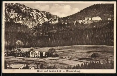 AK Maria-Eck, Blick auf Wallfahrtskloster Maria-Eck und Rauschberg
