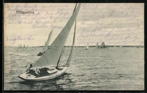 AK Berlin-Köpenick, Segelboote auf dem Müggelsee