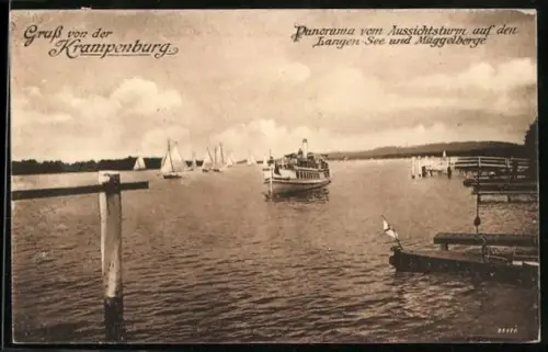 AK Berlin-Köpenick, Blick vom Aussichtsturm und Gasthof Krampenburg auf den Langen See und Müggelsee