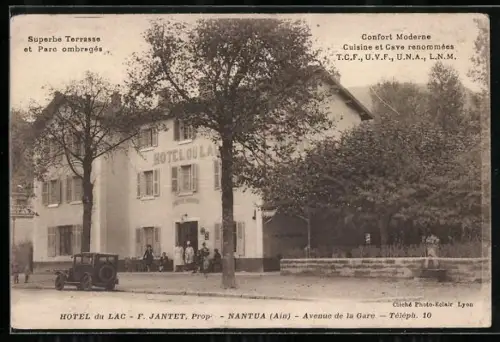 AK Nantua /Ain, Hôtel du Lac et avenue de la Gare avec voiture ancienne