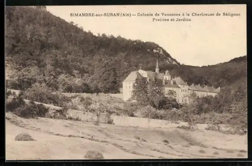 AK Simandre-sur-Suran /Ain, Colonie de Vacances á la Chartruese de Sélignac, Prairies et Jardins