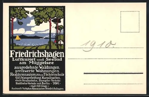 Künstler-AK Friedrichshagen, Immoblien-Werbung anno 1910, Jugendstil
