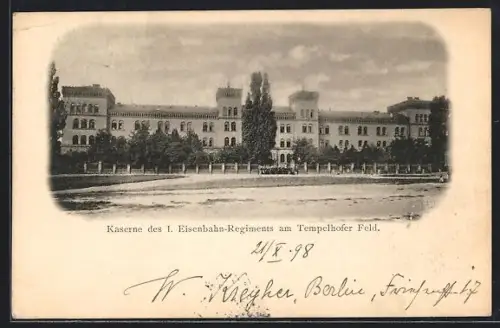 AK Berlin-Tempelhof, Kaserne des I. Eisenbahn-Regiments am Tempelhofer Feld
