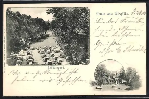 AK Berlin-Steglitz, Schlosspark mit Gaststätte