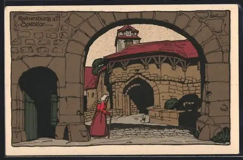 Steindruck-AK Rothenburg a. T., Spitaltor