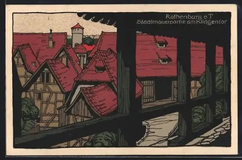 Steindruck-AK Rothenburg / Tauber, Stadtmauer am Klingentor