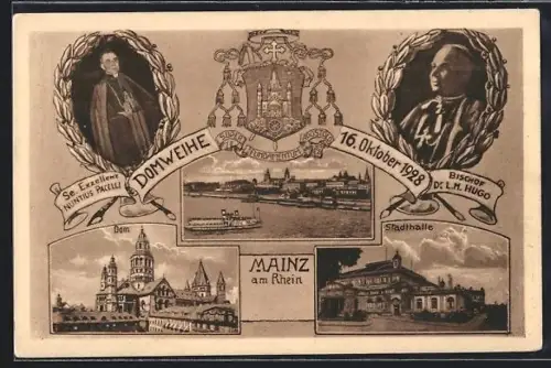 AK Mainz a. Rh. Domweihe 1928, Dom, Stadthalle