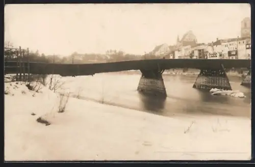 Foto-AK Wasserburg /Inn, Uferpartie im Winter nach dem Eisstoss