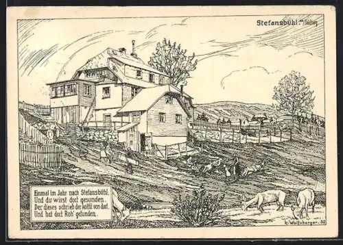 Künstler-AK Bärental / Schwarzwald, Pension Stefansbühl, Inh. Geschwister Dittmann