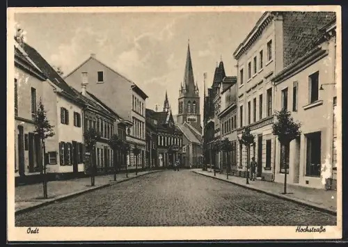 AK Oedt, Hochstrasse mit Blick zur Kirche