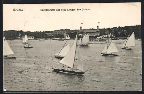 AK Berlin-Grünau, Segelregatta auf dem Langen See
