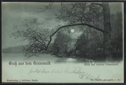 Mondschein-AK Berlin-Grunewald, Blick auf Schloss Grunewald
