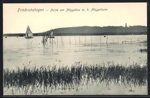 AK Friedrichshagen, Partie am Müggelsee mit Müggelturm