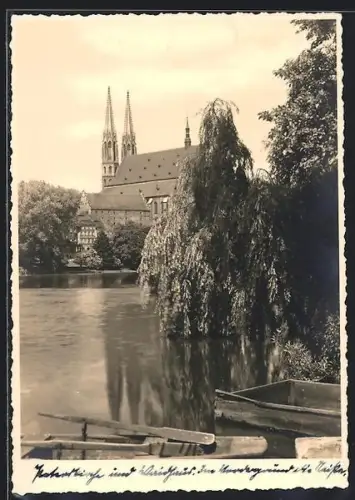 Foto-AK Görlitz, Peterskirche, Neisseufer, Boote