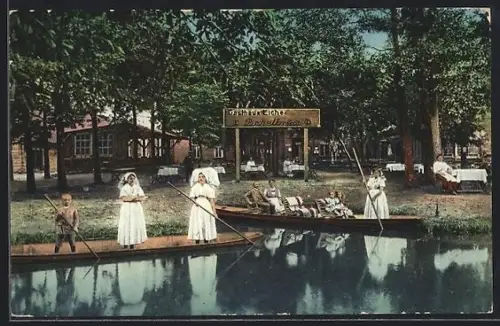 AK Burg /Spreewald, Gasthaus Eiche, Kahnfahrt