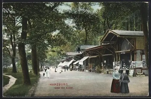 AK Harzburg, Unter den Eichen, Spazierweg, Verkaufsstände