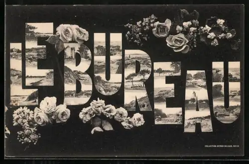 AK Le Bureau, Motifs floraux et paysages intégrés dans le texte
