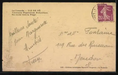 AK La Couarde /Île de Ré, Vacances Populaires Enfantines, En route vers la Plage